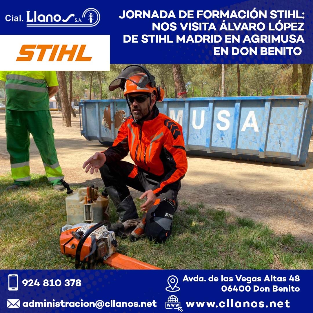 comercial llanos maquinaria agrícola y jardinería - jornada de formación Stihl en las instalaciones de Agrimusa en Don Benito y en el parque Municipal Tierno Galván de Don Benito