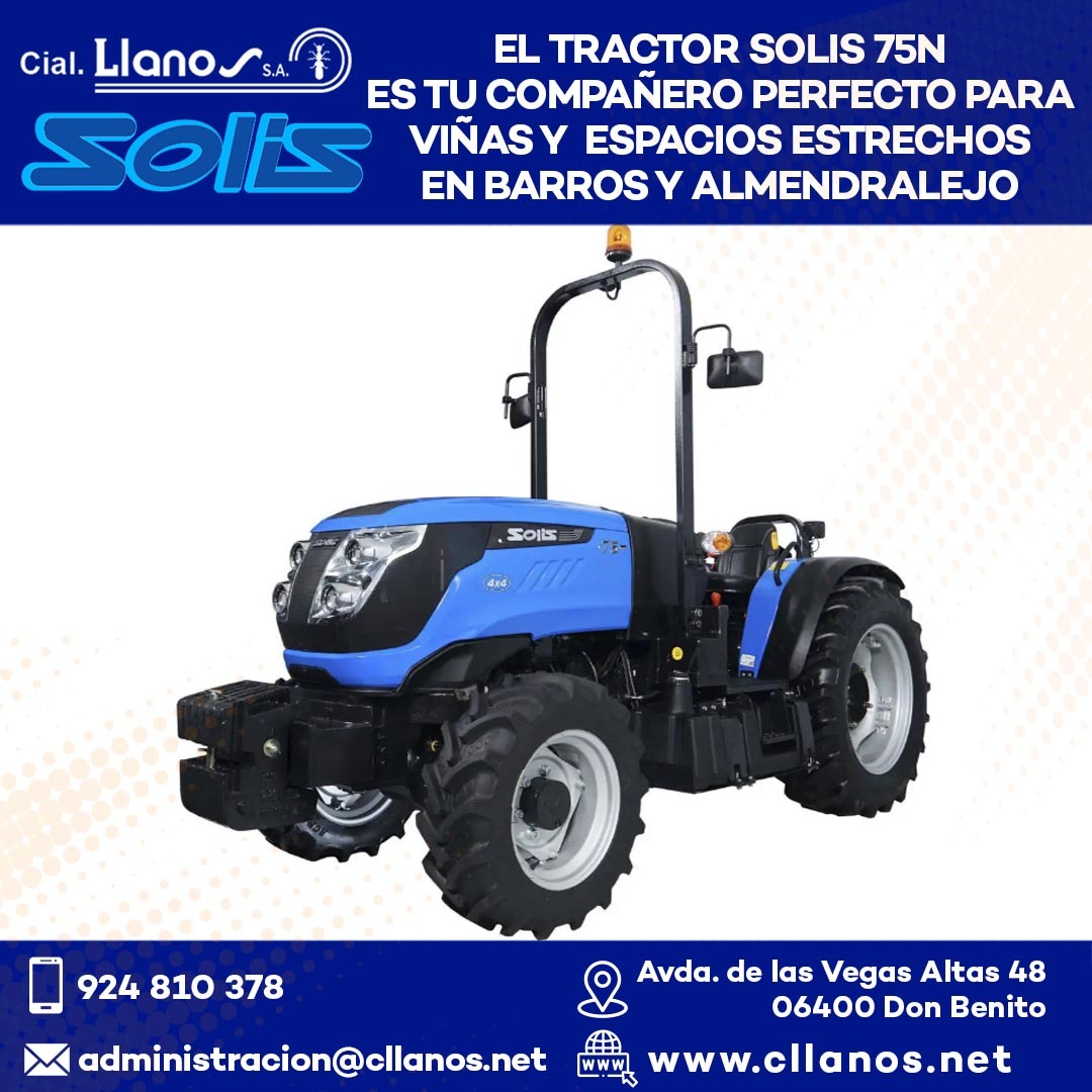 comercial llanos maquinaria agrícola y jardinería - EL TRACTOR SOLIS 75N ES TU COMPAÑERO PERFECTO PARA VIÑAS Y ESPACIOS ESTRECHOS EN BARROS Y ALMENDRALEJO